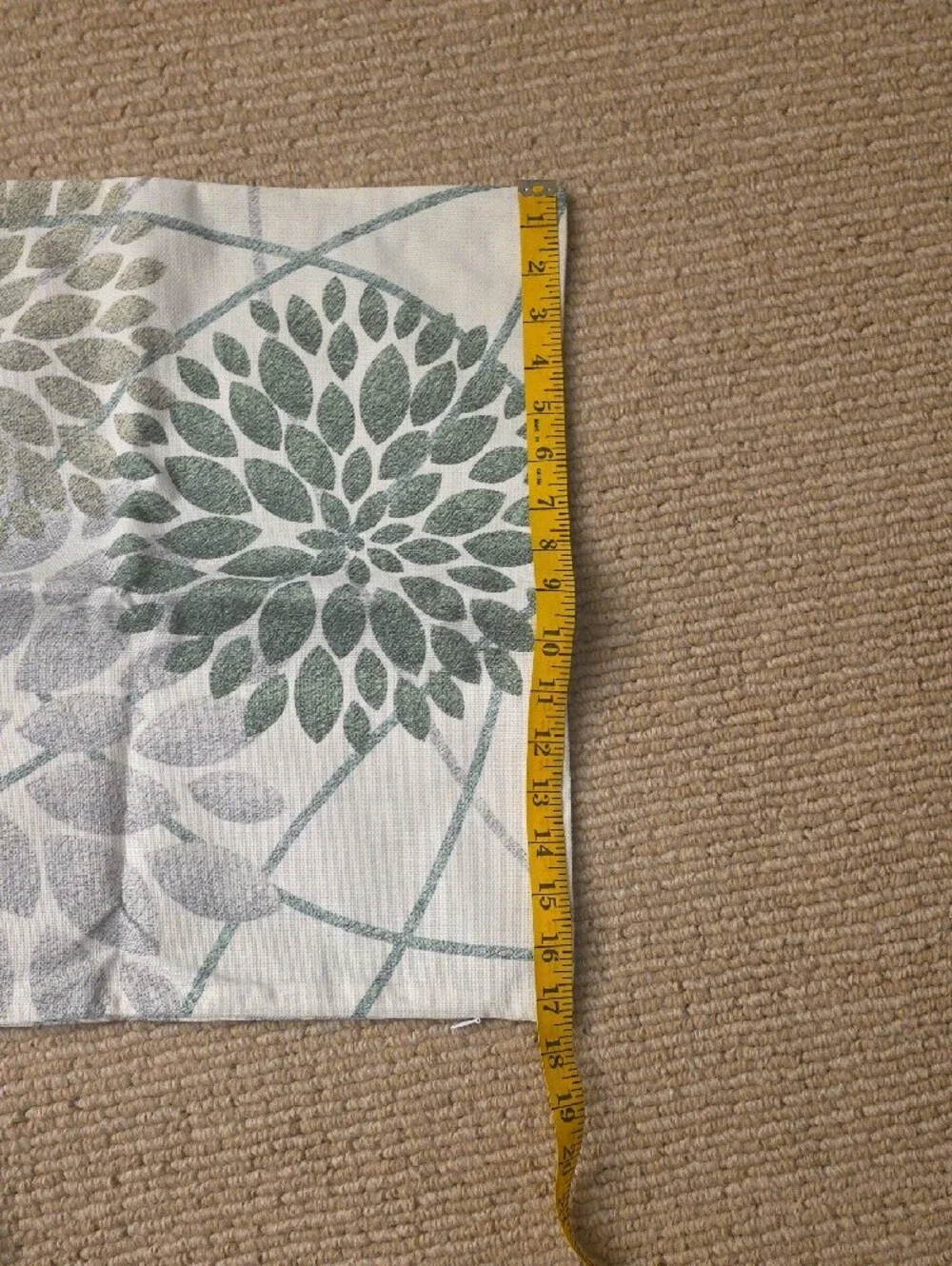 Floral Decorative Pillow Covers in White with Green and Gray Burst Pattern